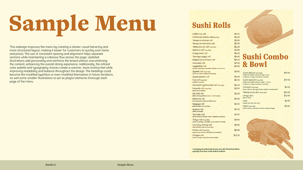 Sample Menu for Kuniko's Resdesign